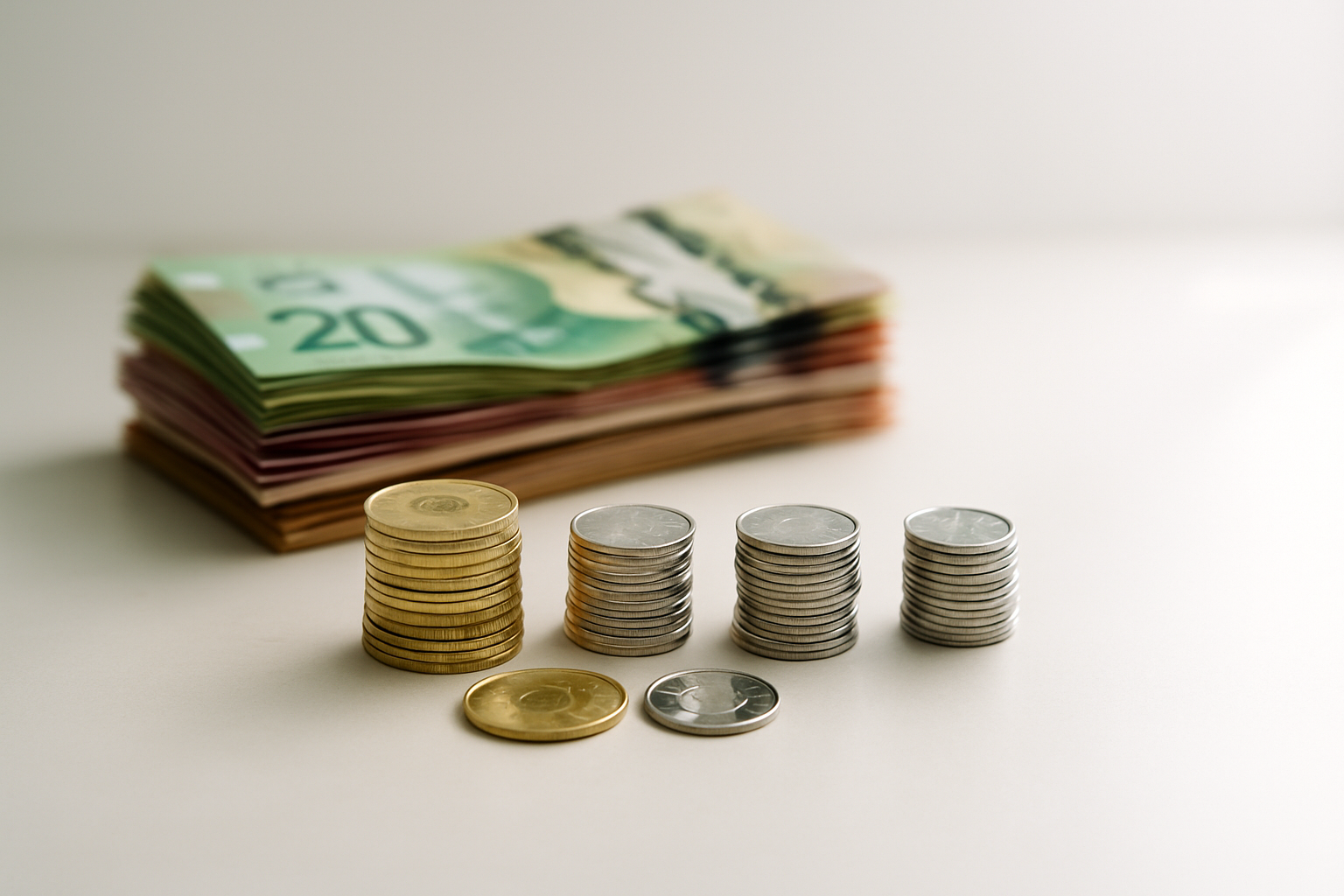 Canadian money and coins representing affordability
